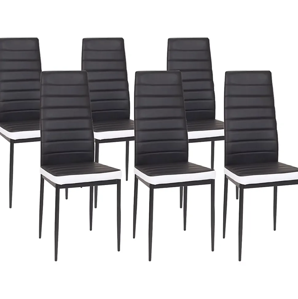 Ensemble table à manger GEORGIA 140 cm blanche et noire et 6 chaises ROMANE noires liseré blanc