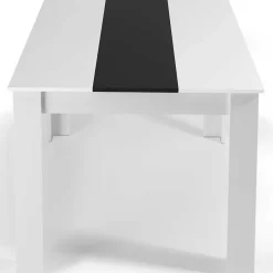 Ensemble table à manger GEORGIA 140 cm blanche et noire et 6 chaises ROMANE noires liseré blanc