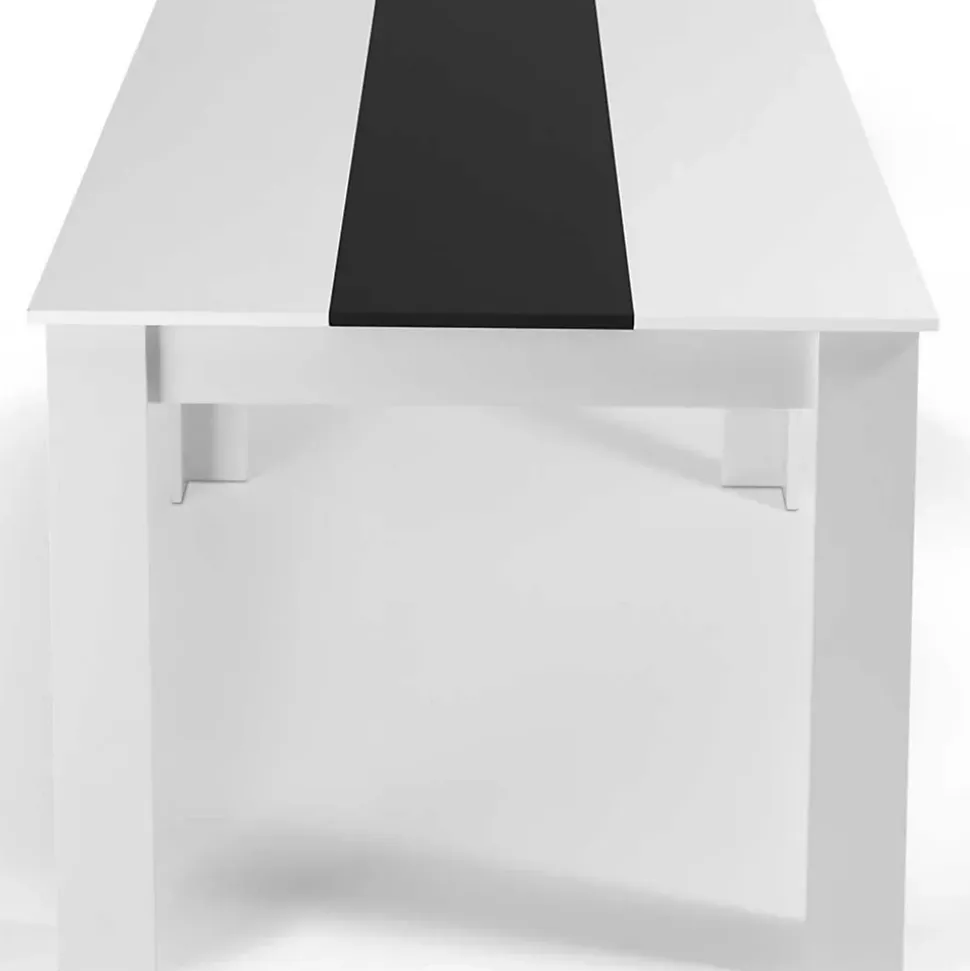 Ensemble table à manger GEORGIA 140 cm blanche et noire et 6 chaises ROMANE noires liseré blanc