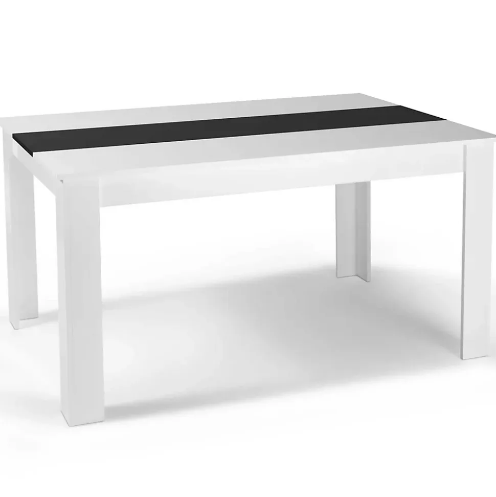 Ensemble table à manger GEORGIA 140 cm blanche et noire et 6 chaises ROMANE noires liseré blanc