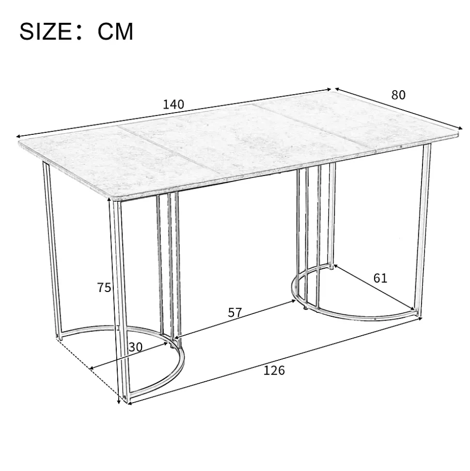 Ensemble table à manger marbre blanc doré avec 4 chaises brun