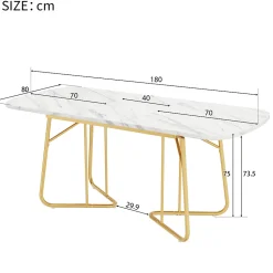 Ensemble table à manger marbre blanc doré avec 4 chaises brun