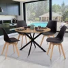 Ensemble table à manger ronde ALIX 110 cm bois et noir et 4 chaises SARA noires