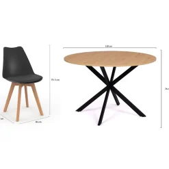 Ensemble table à manger ronde ALIX 110 cm bois et noir et 4 chaises SARA noires