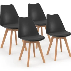 Ensemble table à manger ronde ALIX 110 cm bois et noir et 4 chaises SARA noires