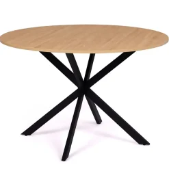 Ensemble table à manger ronde ALIX 110 cm bois et noir et 4 chaises SARA noires