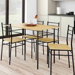 Ensemble table ANGIE 4 personnes + 4 chaises bois et métal noir