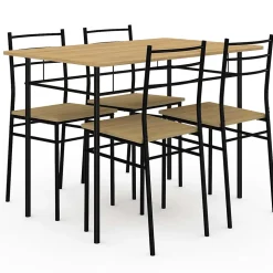 Ensemble table ANGIE 4 personnes + 4 chaises bois et métal noir