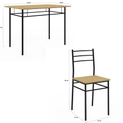 Ensemble table ANGIE 4 personnes + 4 chaises bois et métal noir