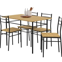 Ensemble table ANGIE 4 personnes + 4 chaises bois et métal noir