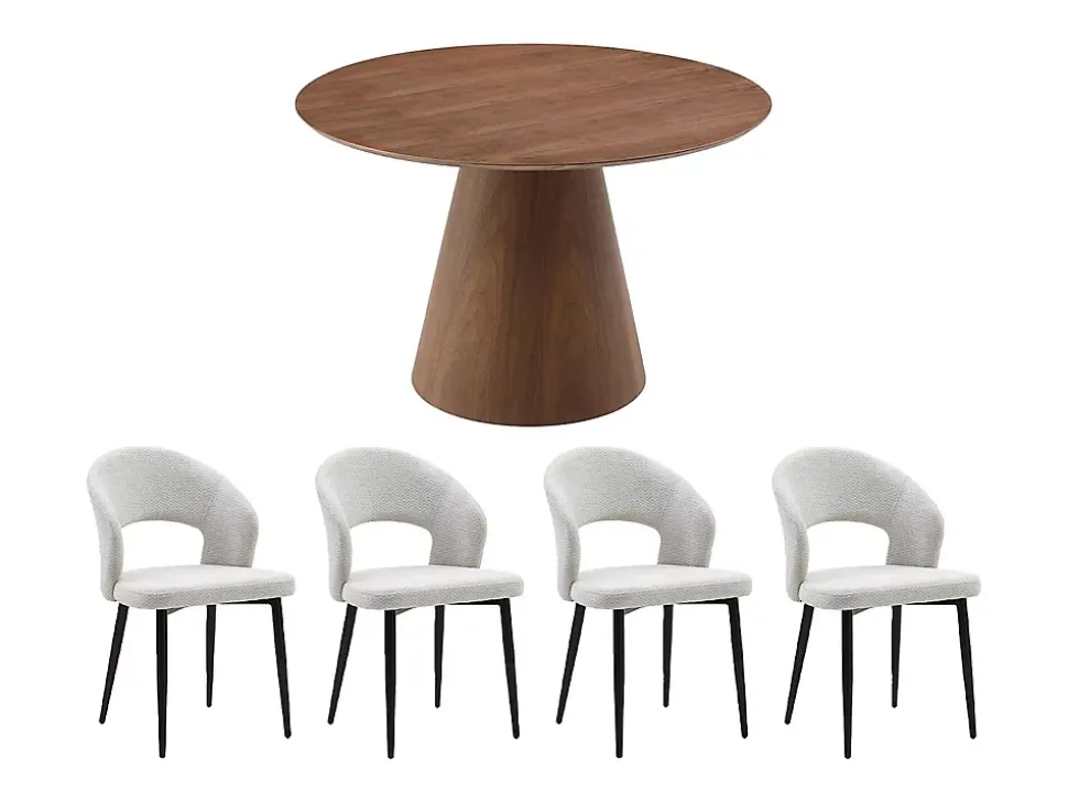 Ensemble table ANTALIZA + 4 chaises NIYAMA - Naturel foncé et gris