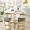 Ensemble table avec 4 chaises, plateau ronde en MDF, cadre en fer plaqué or, chaise en velours, D80x75cm+D33x46cm, gris