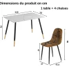 Ensemble table blanche effet marbre et 4 chaises scandinaves rétros