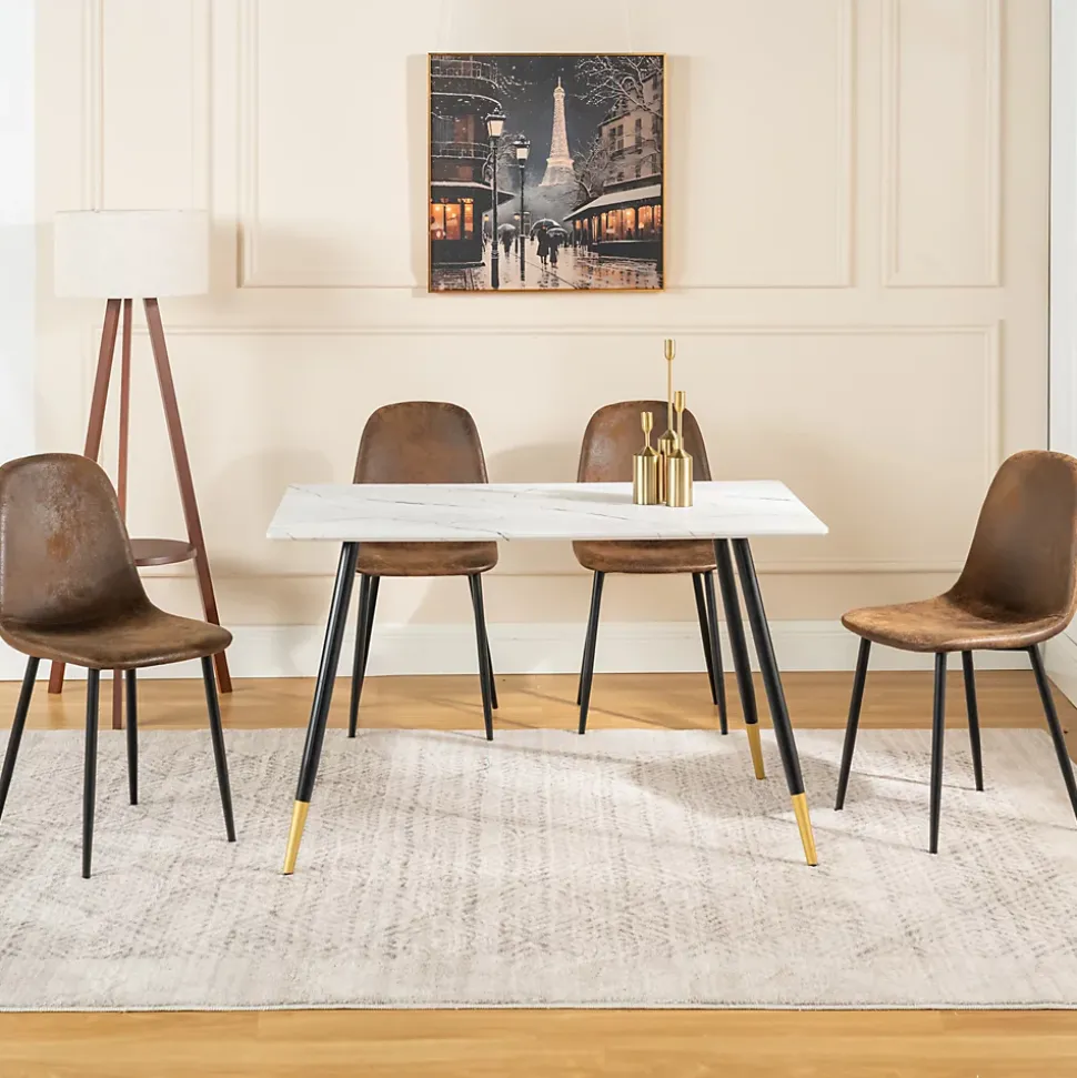 Ensemble table blanche effet marbre et 4 chaises scandinaves rétros