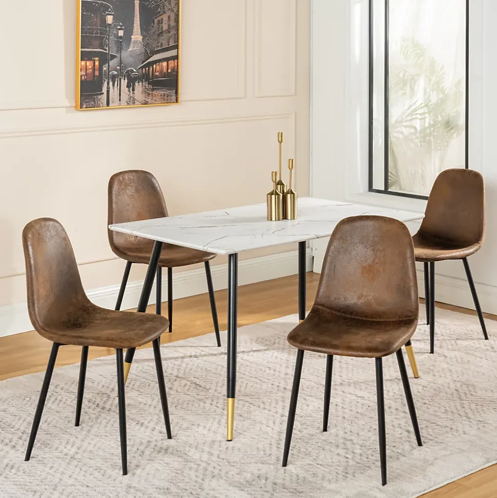 Ensemble table blanche effet marbre et 4 chaises scandinaves rétros
