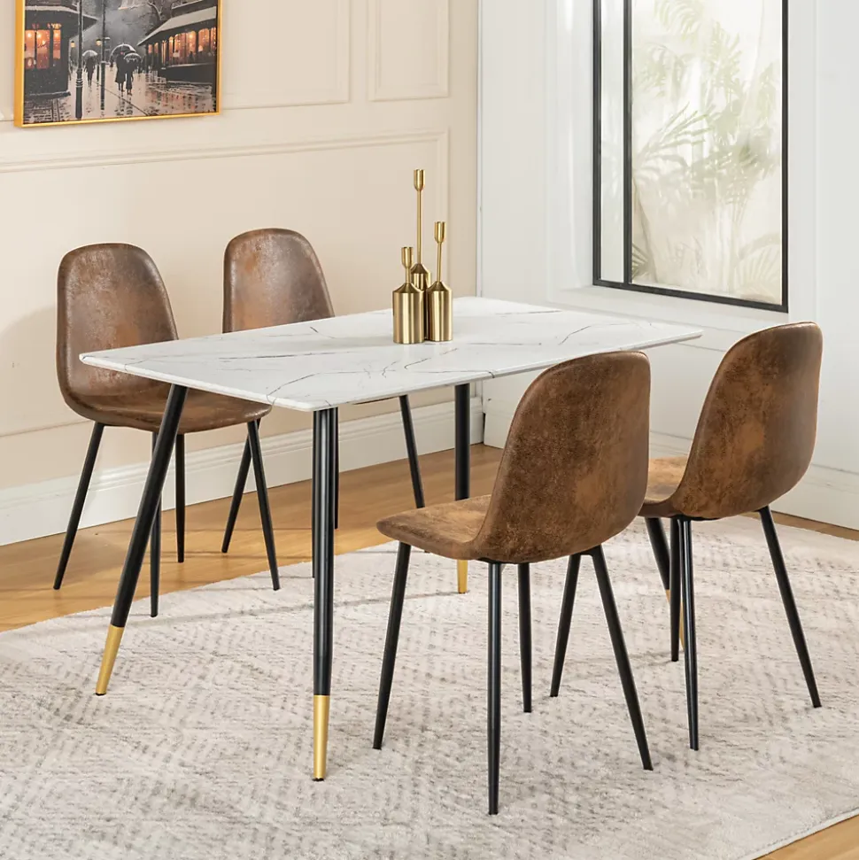 Ensemble table blanche effet marbre et 4 chaises scandinaves rétros