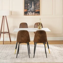 Ensemble table blanche effet marbre et 4 chaises scandinaves rétros