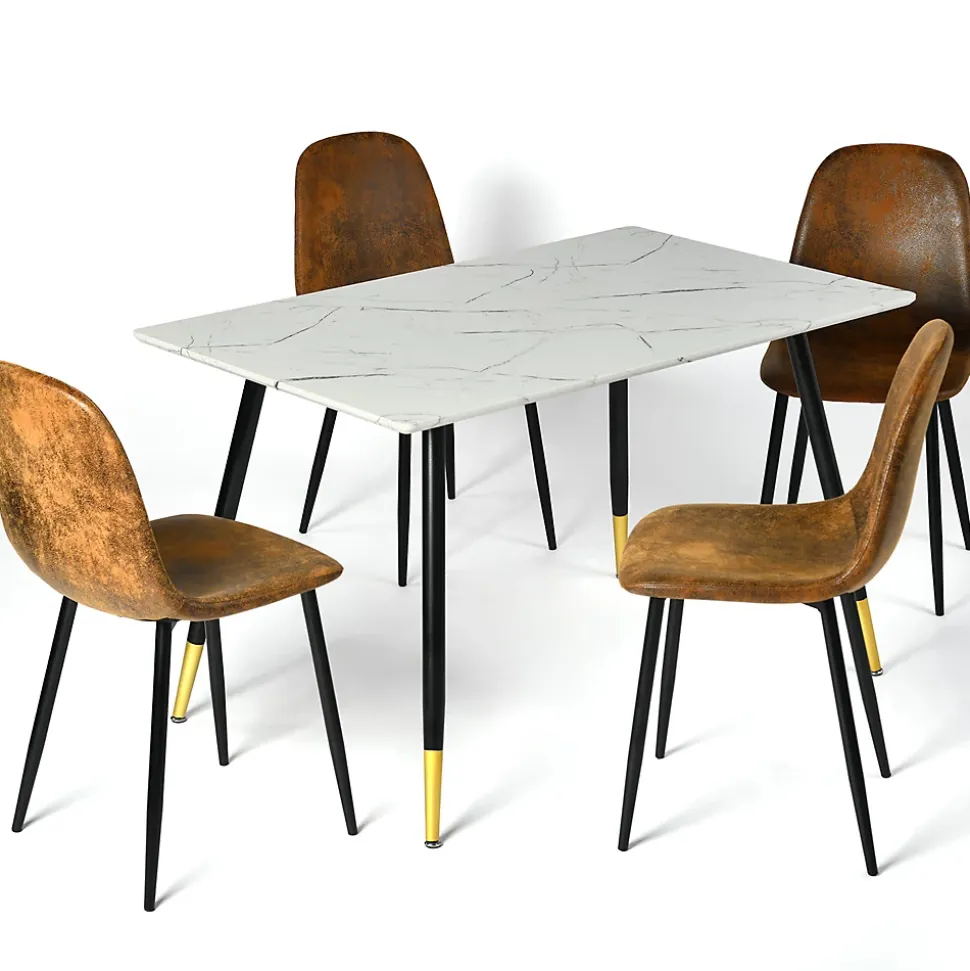 Ensemble table blanche effet marbre et 4 chaises scandinaves rétros