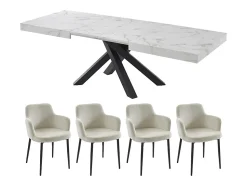 Ensemble table CATONAV + 4 chaises CELOLA - Blanc et crème