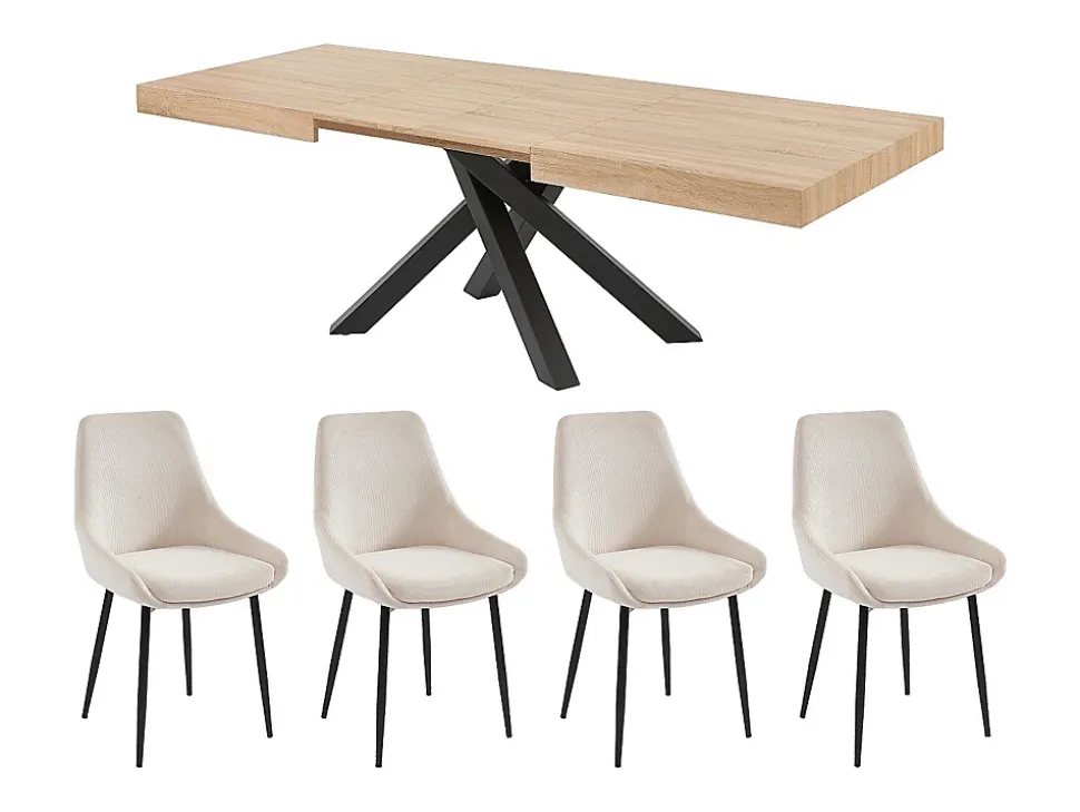 Ensemble table CATONAV + 4 chaises MASURIE - Naturel et crème