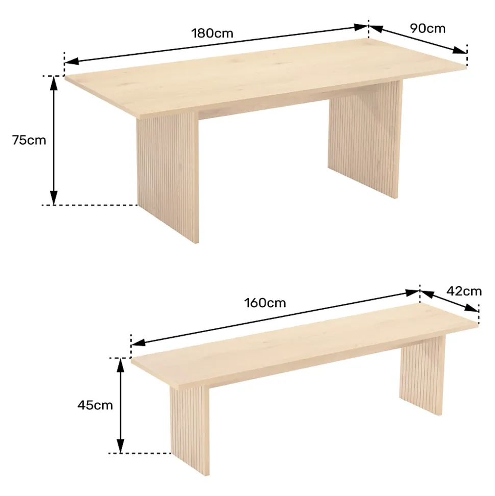 Ensemble table 180cm et 2 bancs style scandinave ALMA - HAPPY GARDEN