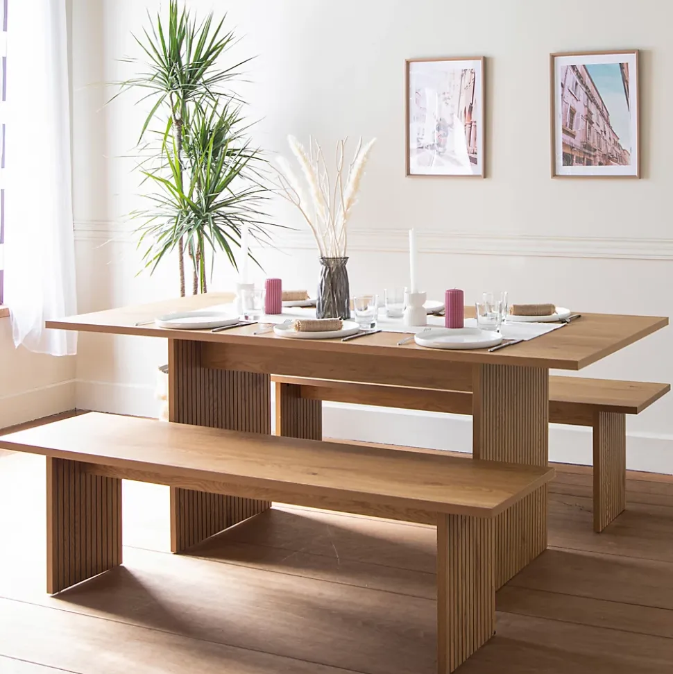 Ensemble table 180cm et 2 bancs style scandinave ALMA - HAPPY GARDEN