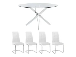 Ensemble table COSIMA + 4 chaises NADYA - Transparent et blanc