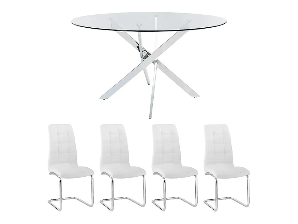 Ensemble table COSIMA + 4 chaises NADYA - Transparent et blanc