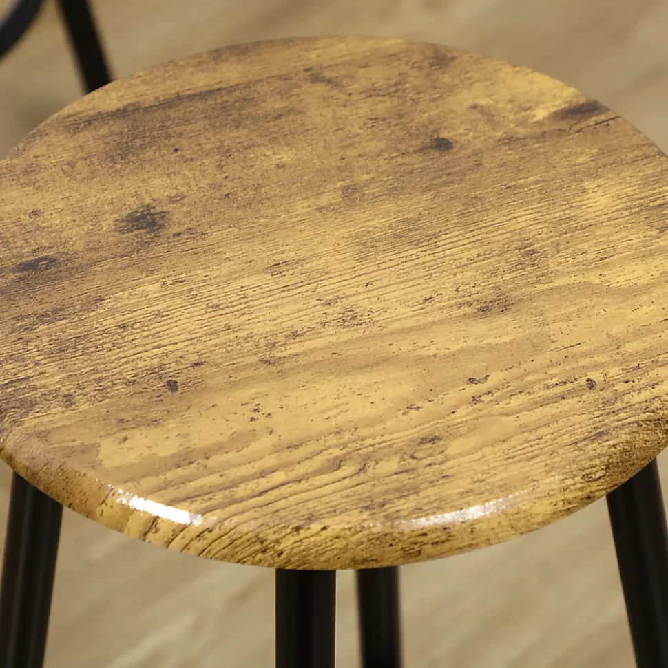 Ensemble table de bar 4 tabourets style industriel métal noir aspect bois vieilli