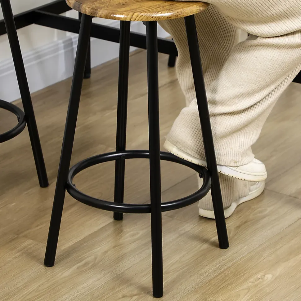 Ensemble table de bar 4 tabourets style industriel métal noir aspect bois vieilli