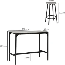 Ensemble table de bar 4 tabourets style industriel métal noir aspect bois gris
