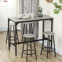 Ensemble table de bar 4 tabourets style industriel métal noir aspect bois gris