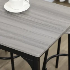Ensemble table de bar 4 tabourets style industriel métal noir aspect bois gris