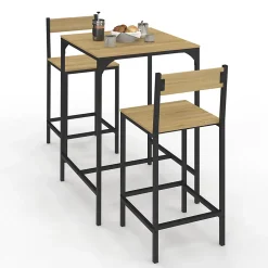 Ensemble table de bar carrée DETROIT 60 cm et 2 chaises de bar design industriel