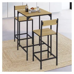 Ensemble table de bar carrée DETROIT 60 cm et 2 chaises de bar design industriel