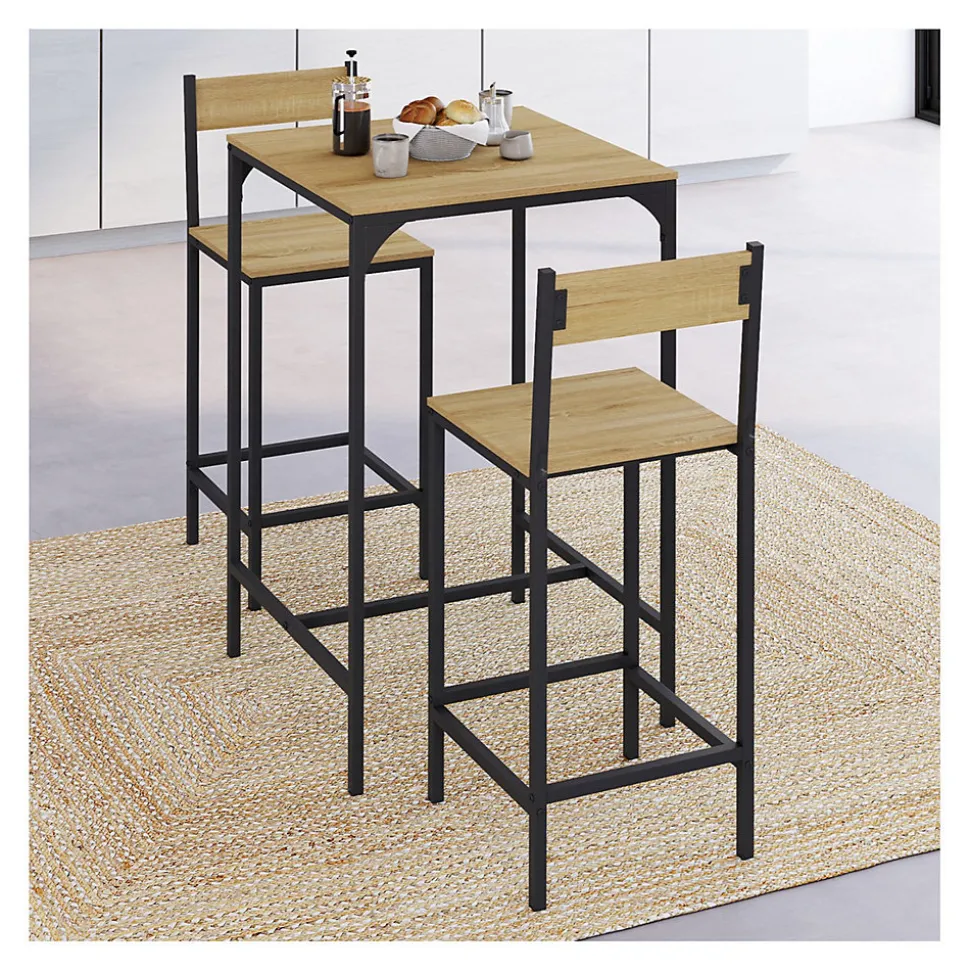 Ensemble table de bar carrée DETROIT 60 cm et 2 chaises de bar design industriel