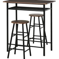 Ensemble table de bar design industriel + 2 tabourets MDF imitation bois noyer métal noir