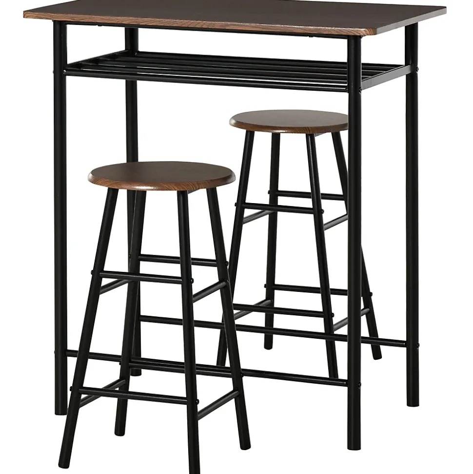 Ensemble table de bar design industriel + 2 tabourets MDF imitation bois noyer métal noir