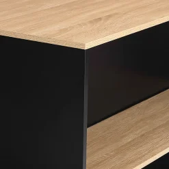 Ensemble table de bar îlot JUNO bois noir avec plateau façon hêtre et 2 tabourets de bar DETROIT