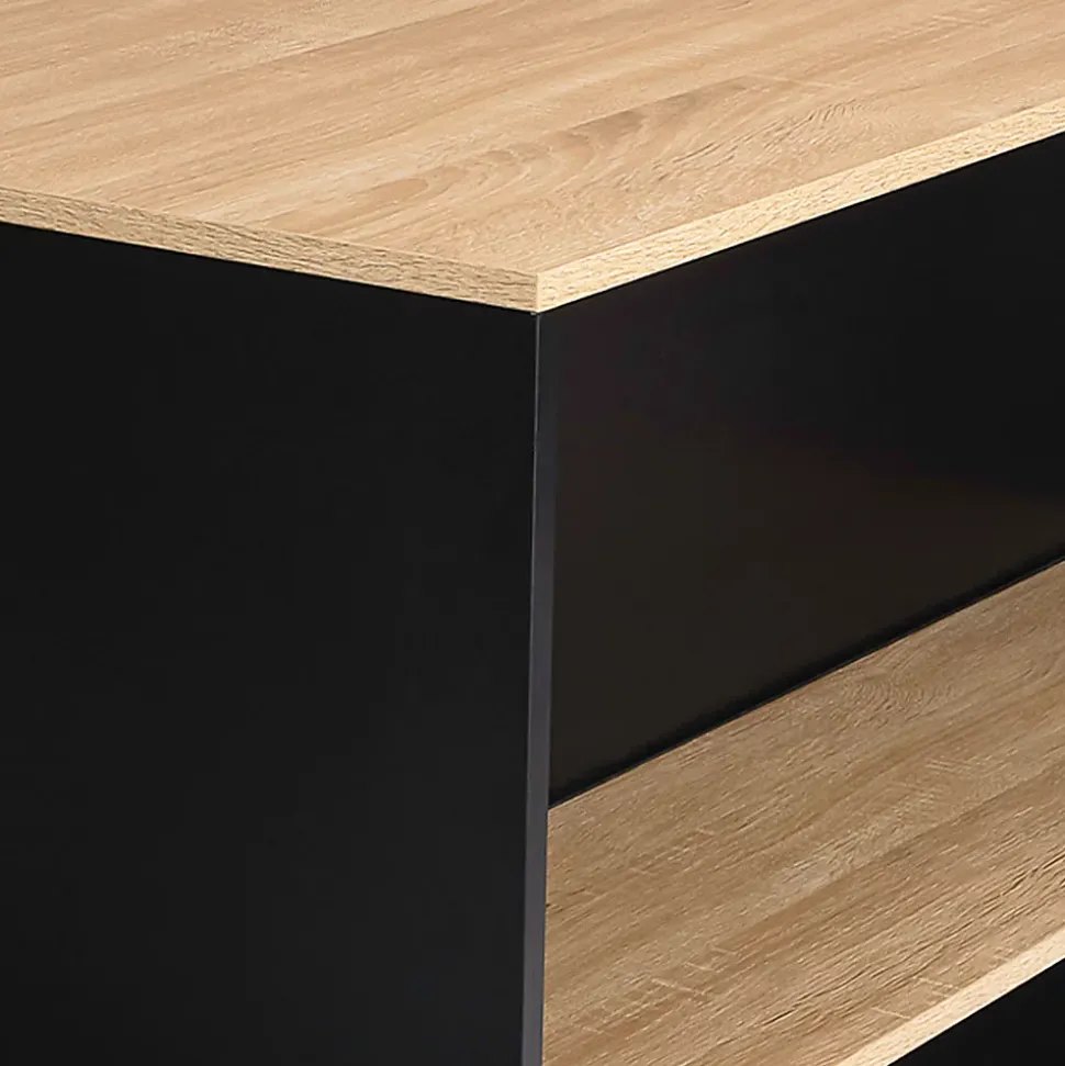 Ensemble table de bar îlot JUNO bois noir avec plateau façon hêtre et 2 tabourets de bar DETROIT