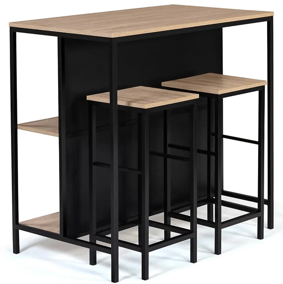 Ensemble table de bar îlot DETROIT et 2 tabourets design industriel