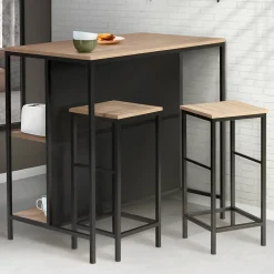 Ensemble table de bar îlot DETROIT et 2 tabourets design industriel