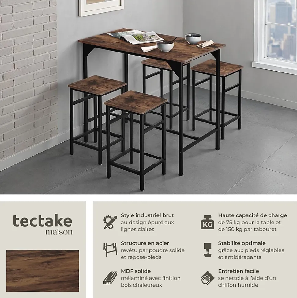 Ensemble table de bistrot 5 parties Style industriel Table avec 4 tabourets