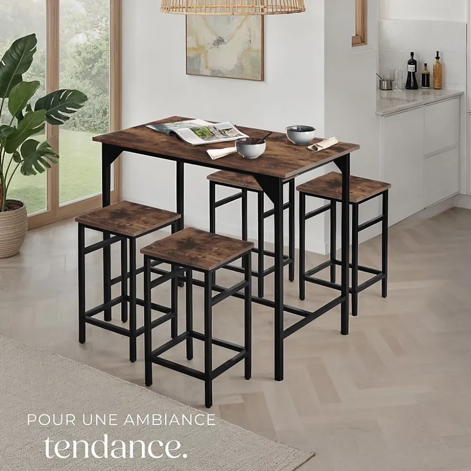 Ensemble table de bistrot 5 parties Style industriel Table avec 4 tabourets