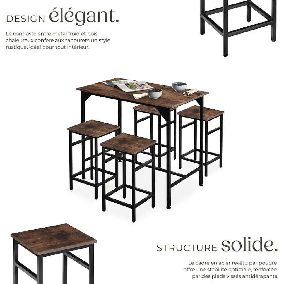 Ensemble table de bistrot 5 parties Style industriel Table avec 4 tabourets
