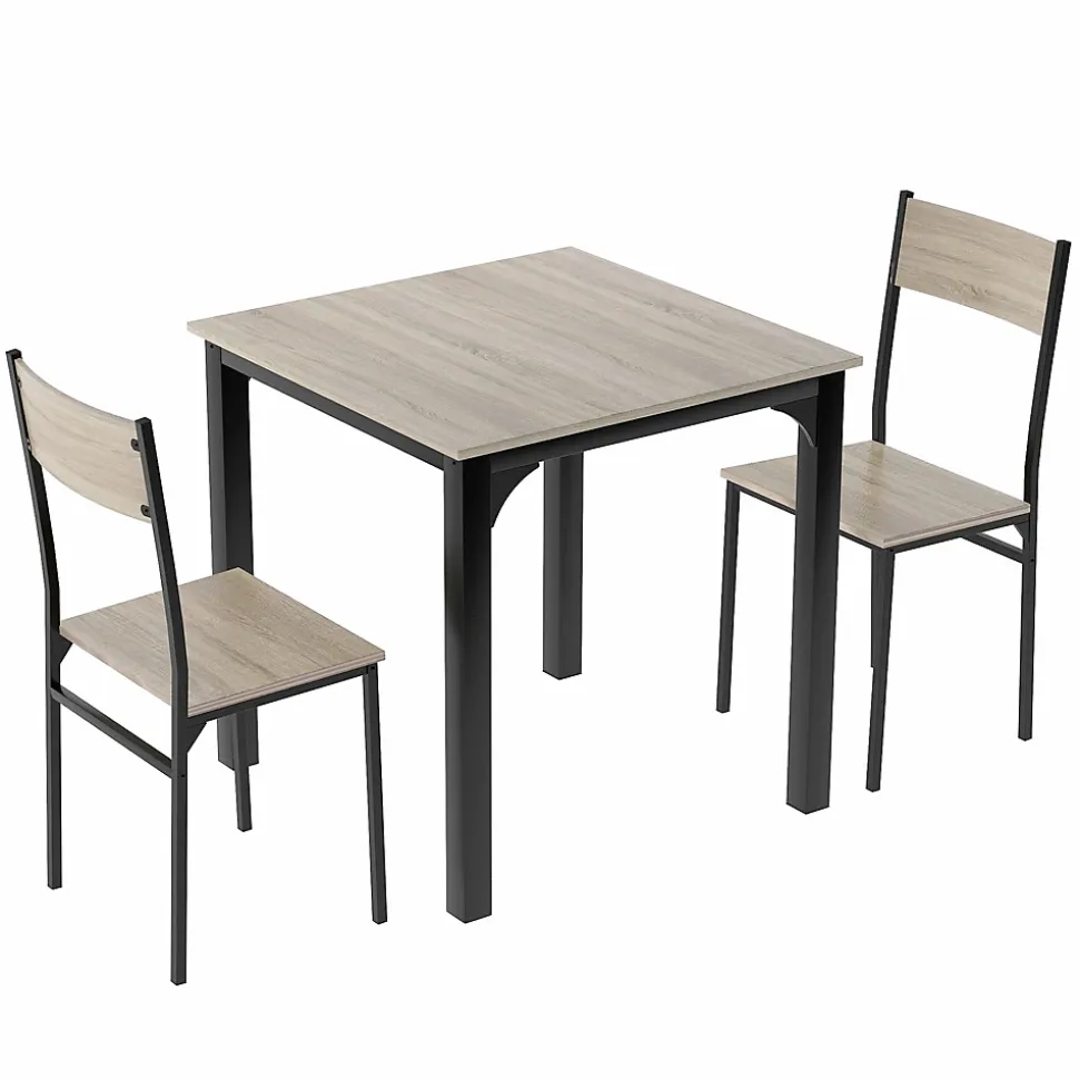 Ensemble Table et 2 Chaises - Table 70x70 cm, MDF Revêtement PVC, Bois Naturel, Gain de Place