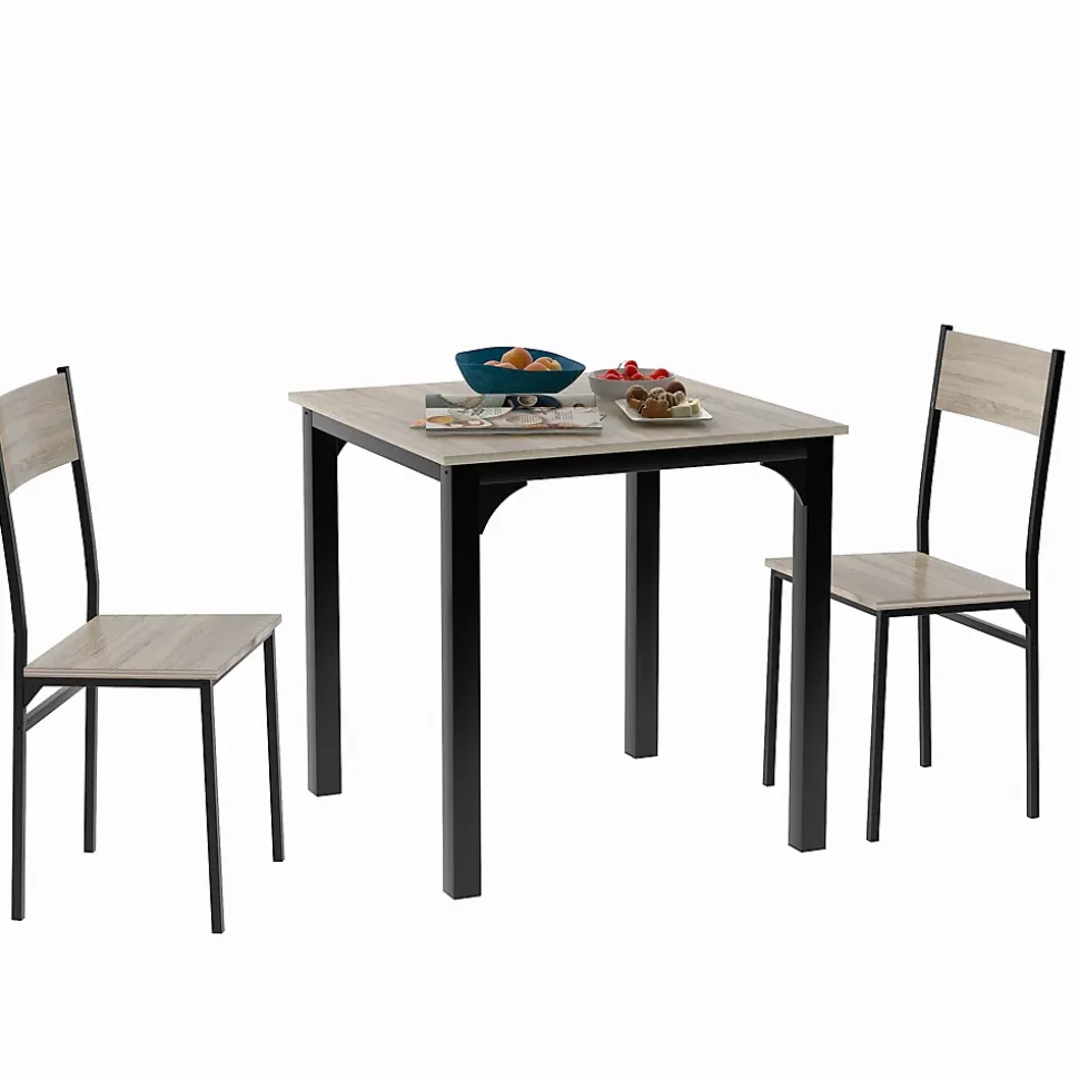 Ensemble Table et 2 Chaises - Table 70x70 cm, MDF Revêtement PVC, Bois Naturel, Gain de Place