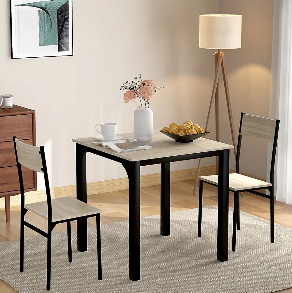 Ensemble Table et 2 Chaises - Table 70x70 cm, MDF Revêtement PVC, Bois Naturel, Gain de Place