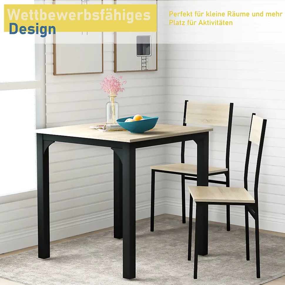 Ensemble Table et 2 Chaises - Table 70x70 cm, MDF Revêtement PVC, Bois Naturel, Gain de Place