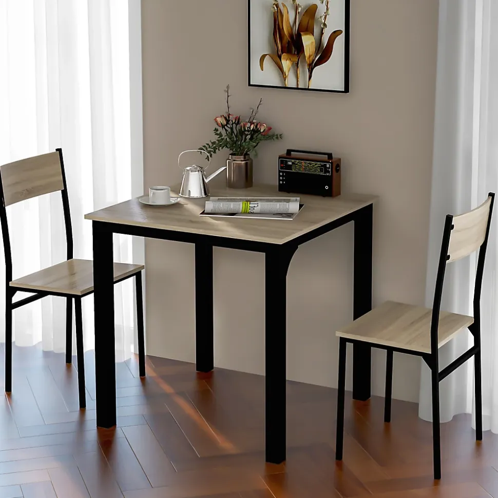 Ensemble Table et 2 Chaises - Table 70x70 cm, MDF Revêtement PVC, Bois Naturel, Gain de Place